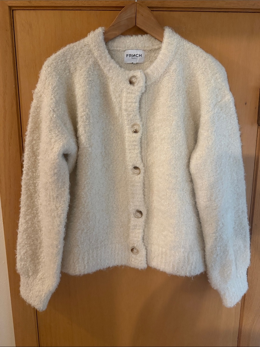 Frnch Women’s Bouclé Button-Up Cardigan Sweater Cream Size Medium